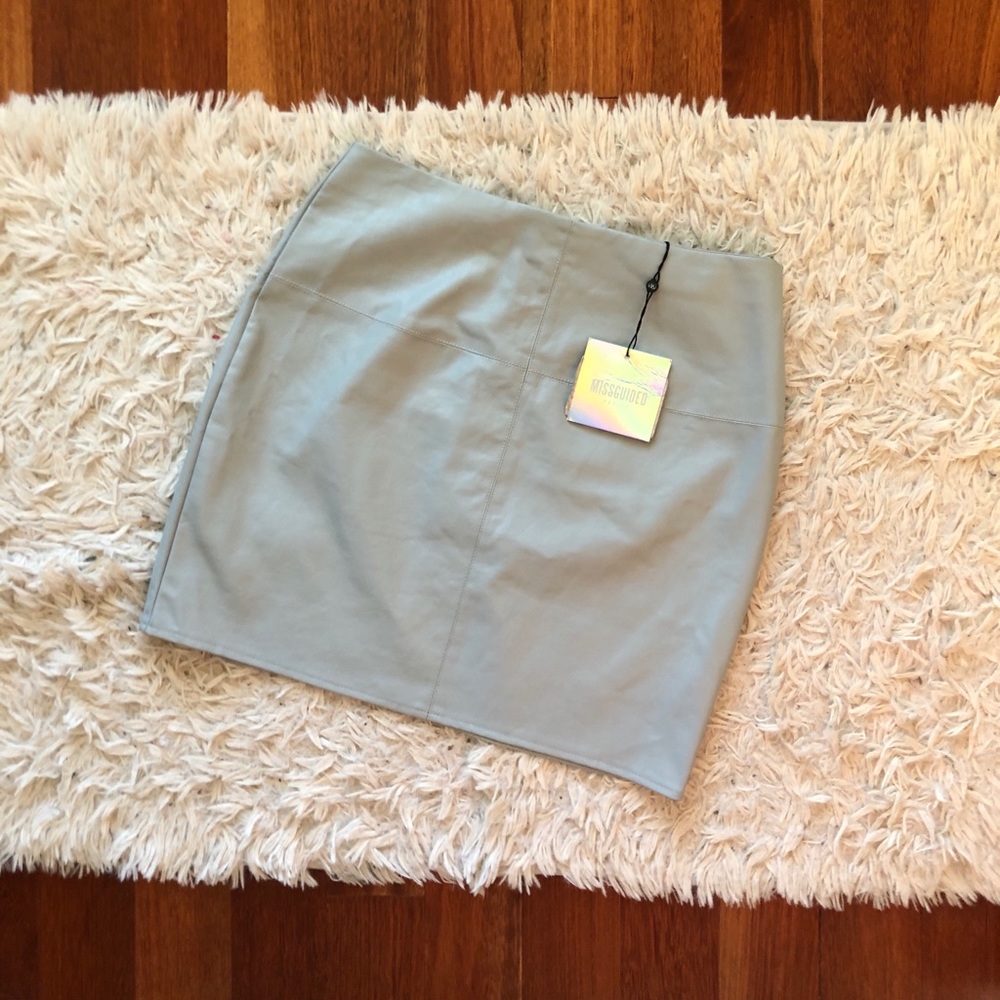 MISSGUIDED: light blue leather mini skirt